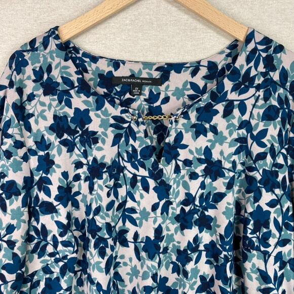 Zac & Rachel Womens Floral Top Size 2X Sharkbite Hem Fairy Stretch Office Career - Picture 2 of 11